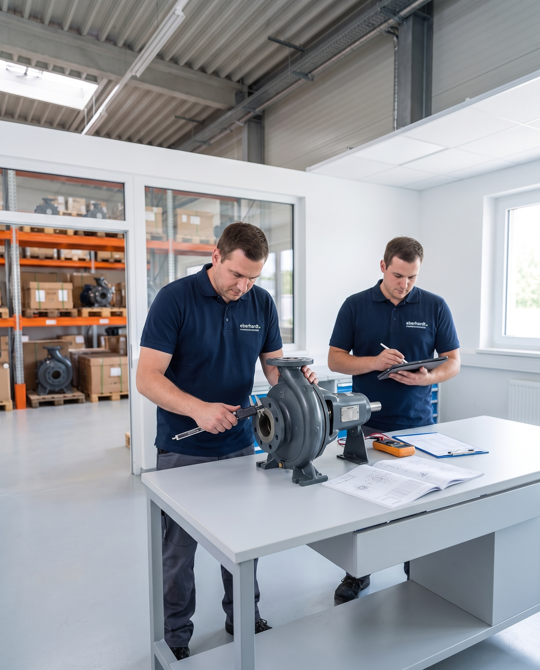 Technische Begutachtung einer industriellen Pumpe und Dokumentation der Messwerte