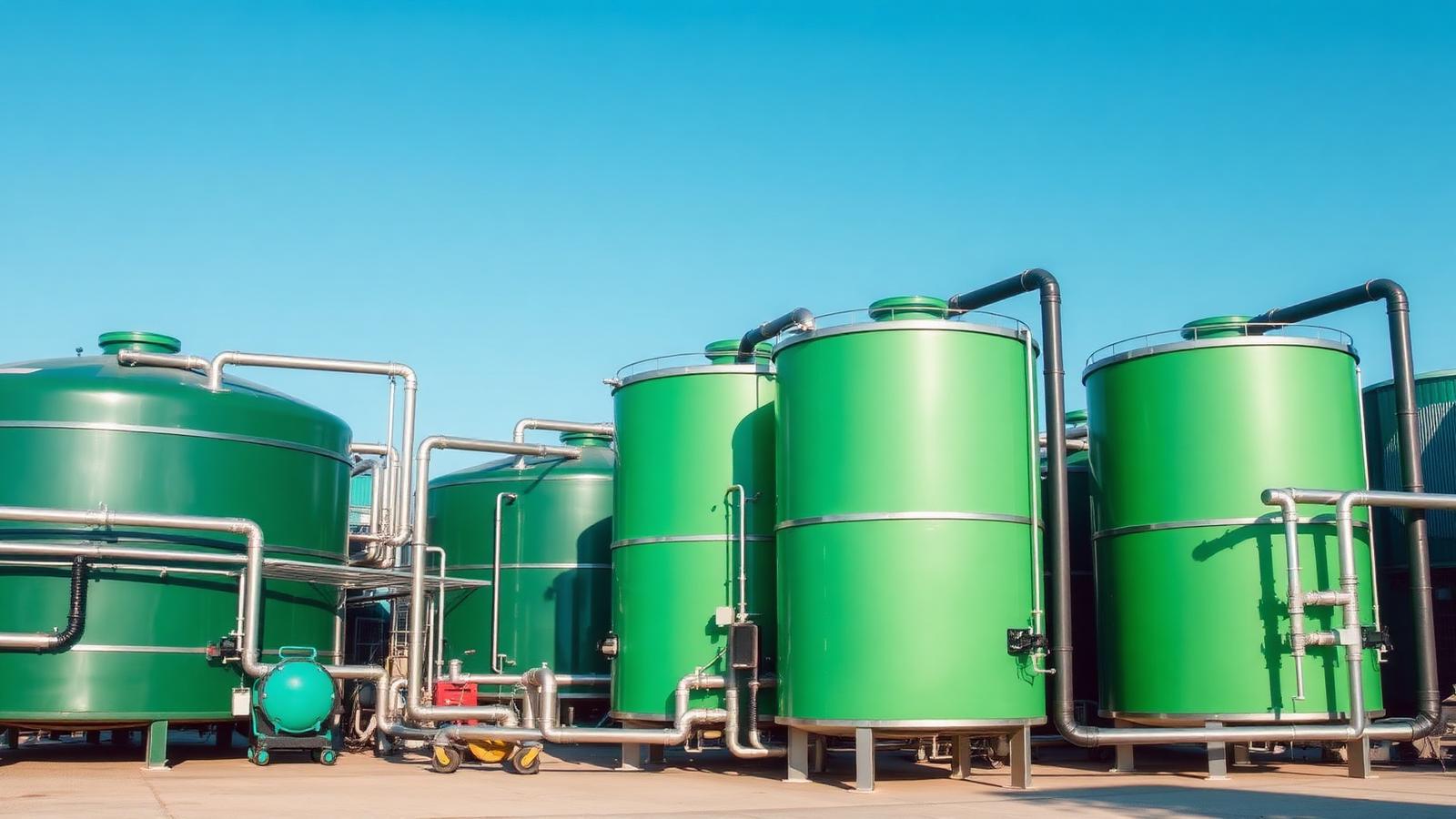 Moderne Biogasanlage mit Fermentern und Pumpentechnik